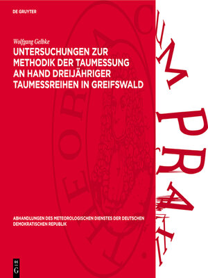 cover image of Untersuchungen zur Methodik der Taumessung an Hand dreijähriger Taumeßreihen in Greifswald